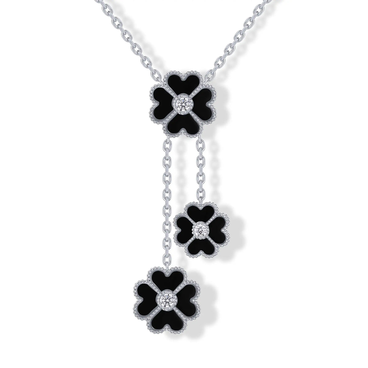 Gold Plated Clover Necklaces for Women - Black Onyx & Mother of Pearl Gemstone Pendant Necklace - Adjustable Chain Hypoallergenic Jewelry Gifts