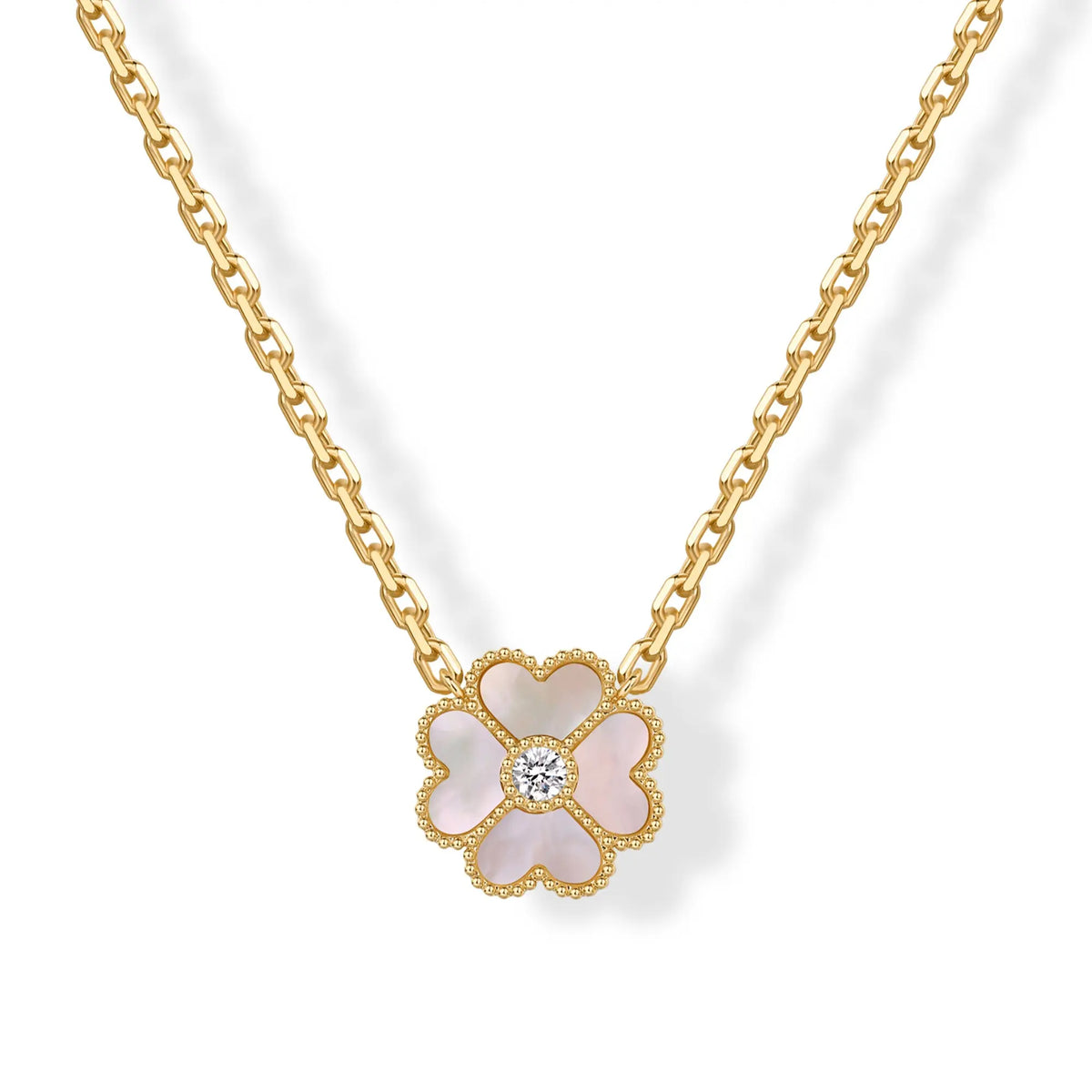 Gold Plated Clover Necklaces for Women - Black Onyx & Mother of Pearl Gemstone Pendant Necklace - Adjustable Chain Hypoallergenic Jewelry Gifts