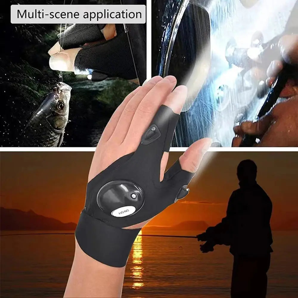 LED glove flashlight, luminous fishing gloves, emergency maintenance lighting gloves finger lights